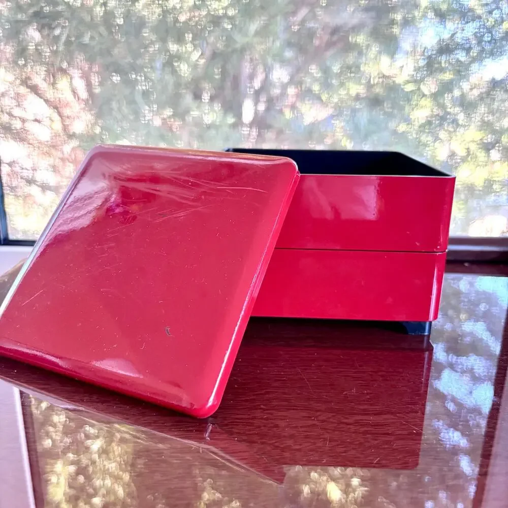 Vintage CMC Japan Red Black Stacking Bento Box 2 Tier